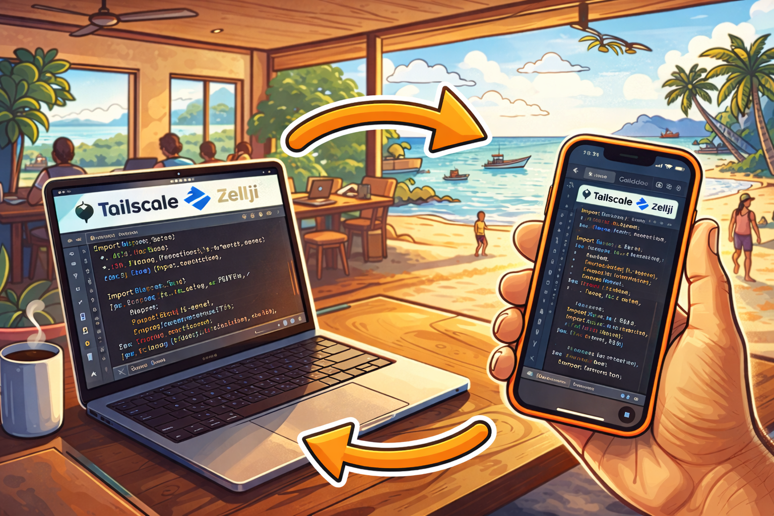 iPhone SSH session showing Claude Code running in Zellij terminal via Tailscale