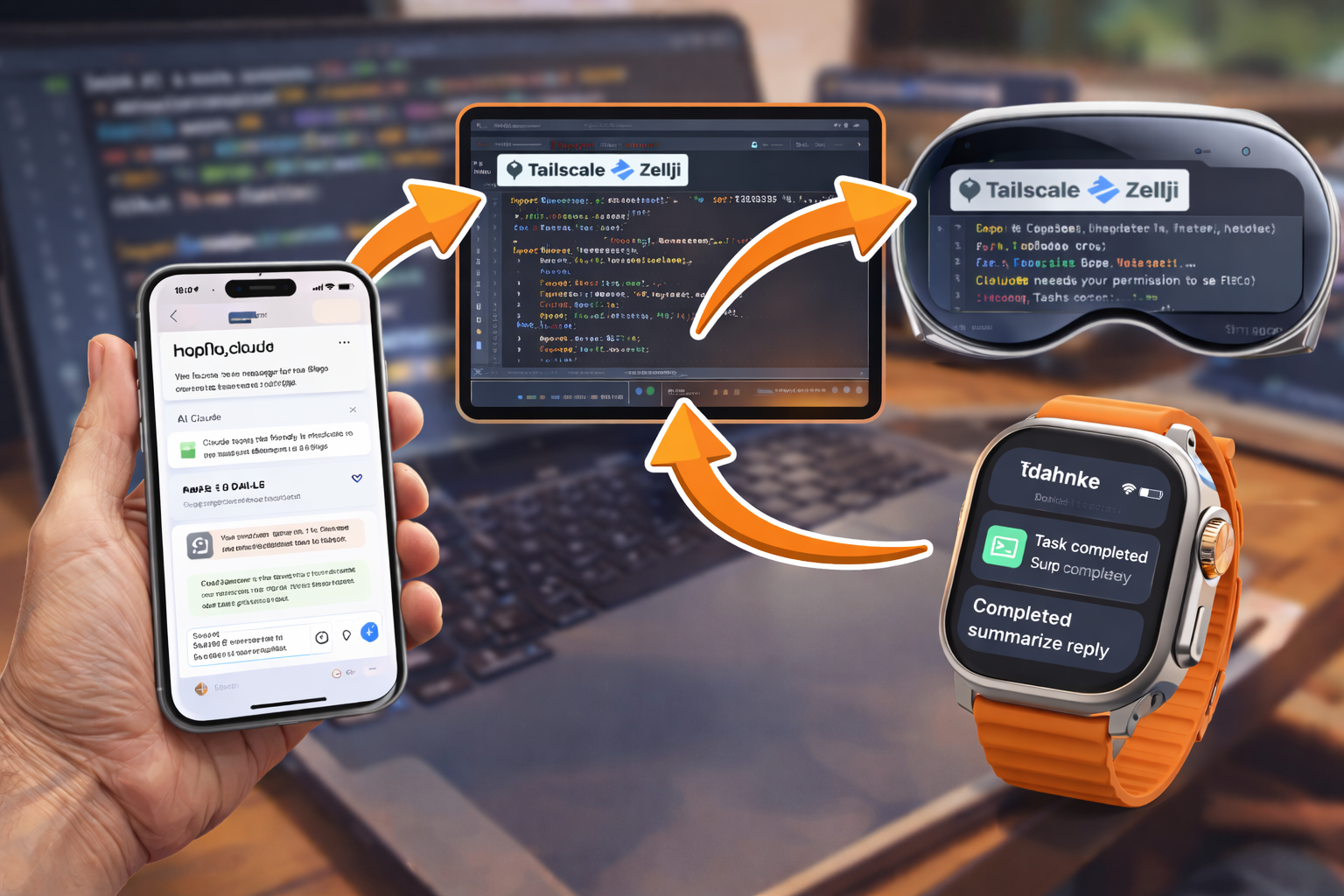 Control Claude Code from iPhone, iPad, Apple Watch and Vision Pro using Tailscale and Zellij