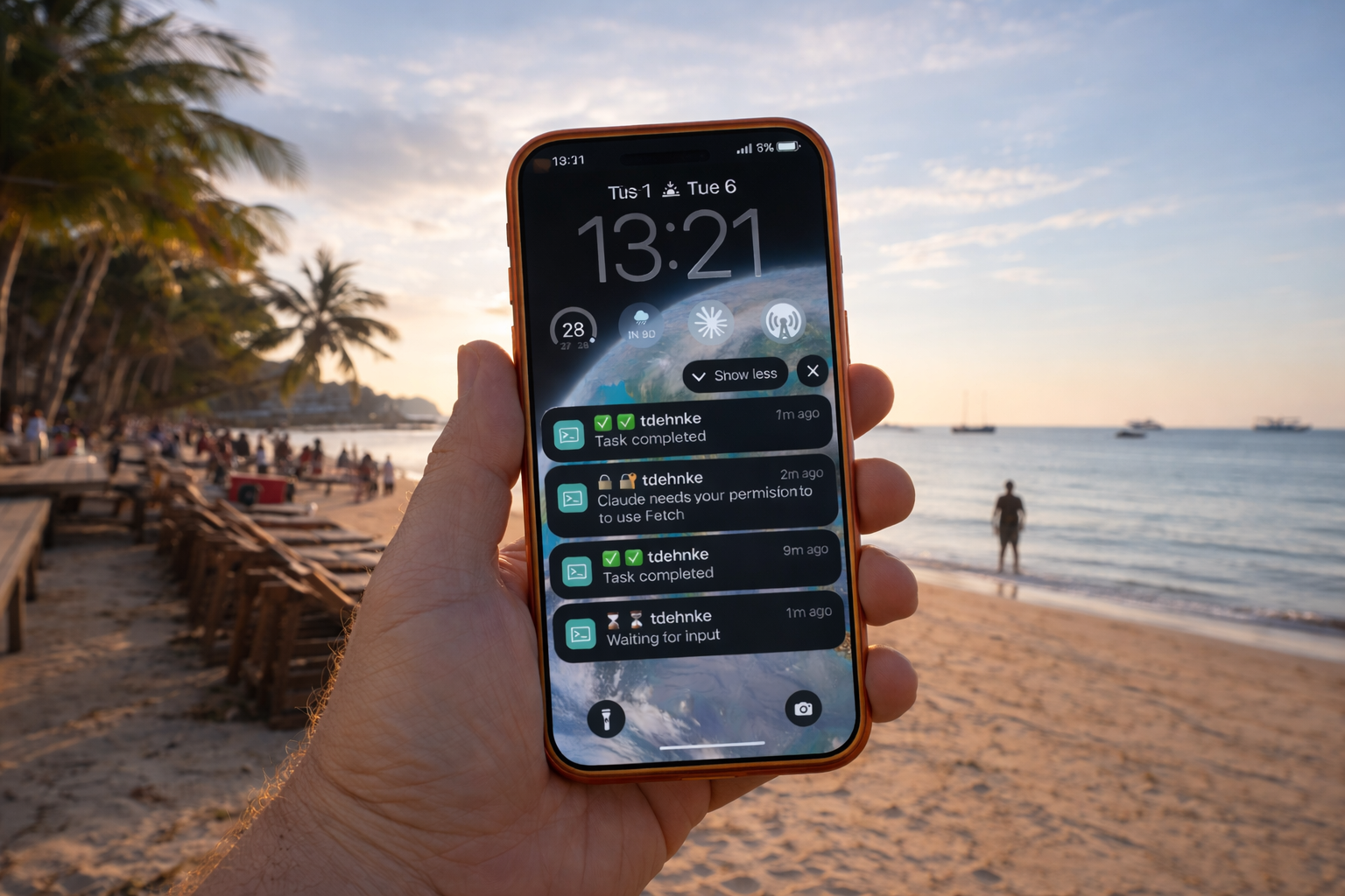 iPhone showing push notifications from Claude Code terminal via ntfy